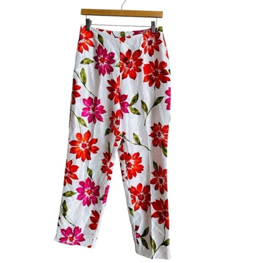 Y2K 90s Barbiecore Floral Retro Coquette Pants Size 8 - Picture 1 of 10